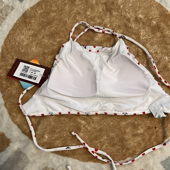 Rio de sol high neck tie back white anchor and heart bikini top M but is S - Picture 4 of 6